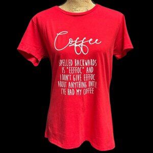 Handmade “Coffee” Spelled Backwards Tshirt Size Large Red